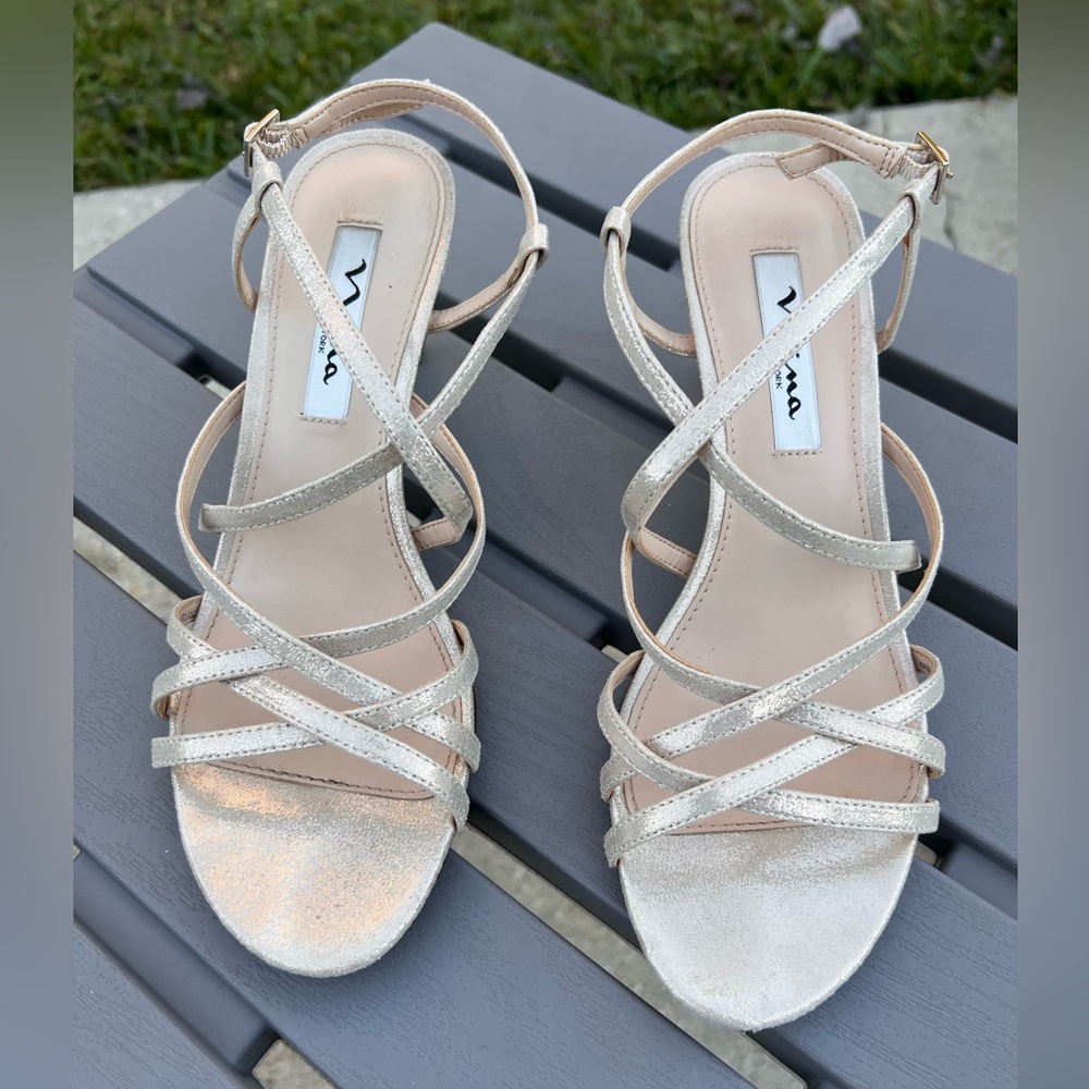 NINA Women’s Metallic Neptune Leather Open Toe Strappy Sandals! Size 8. - Picture 4 of 15